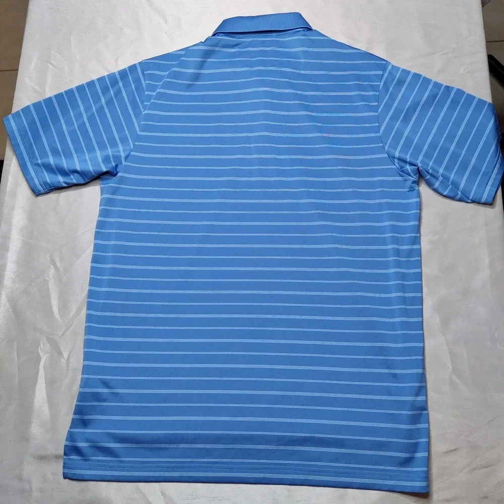 ADIDAS GOLF Men Large Blue White‎ Striped Polo Shirt EUC
